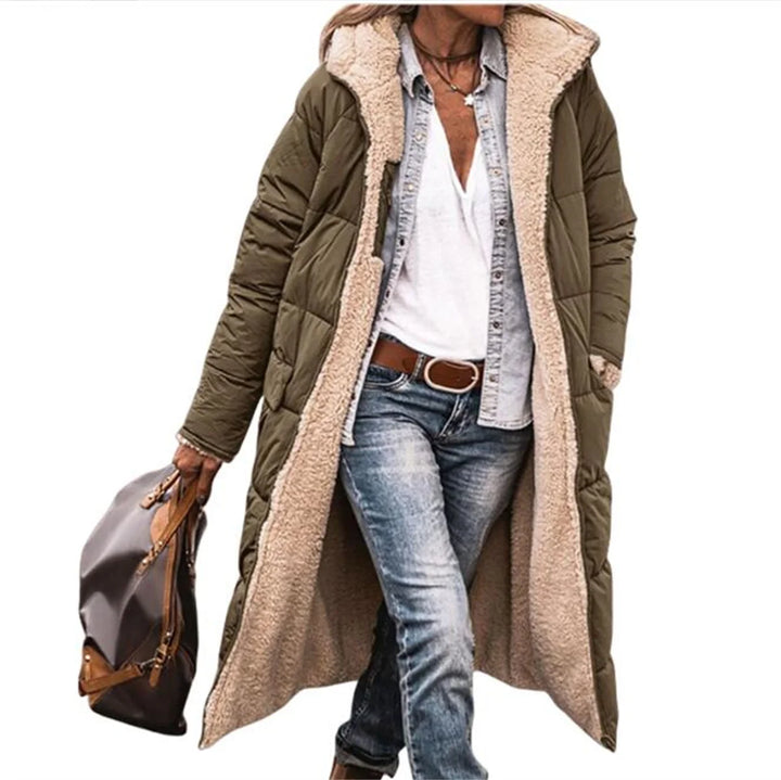 Women’s Reversible Quilted Hooded Winter Jacket – Thick Warm Long Coat