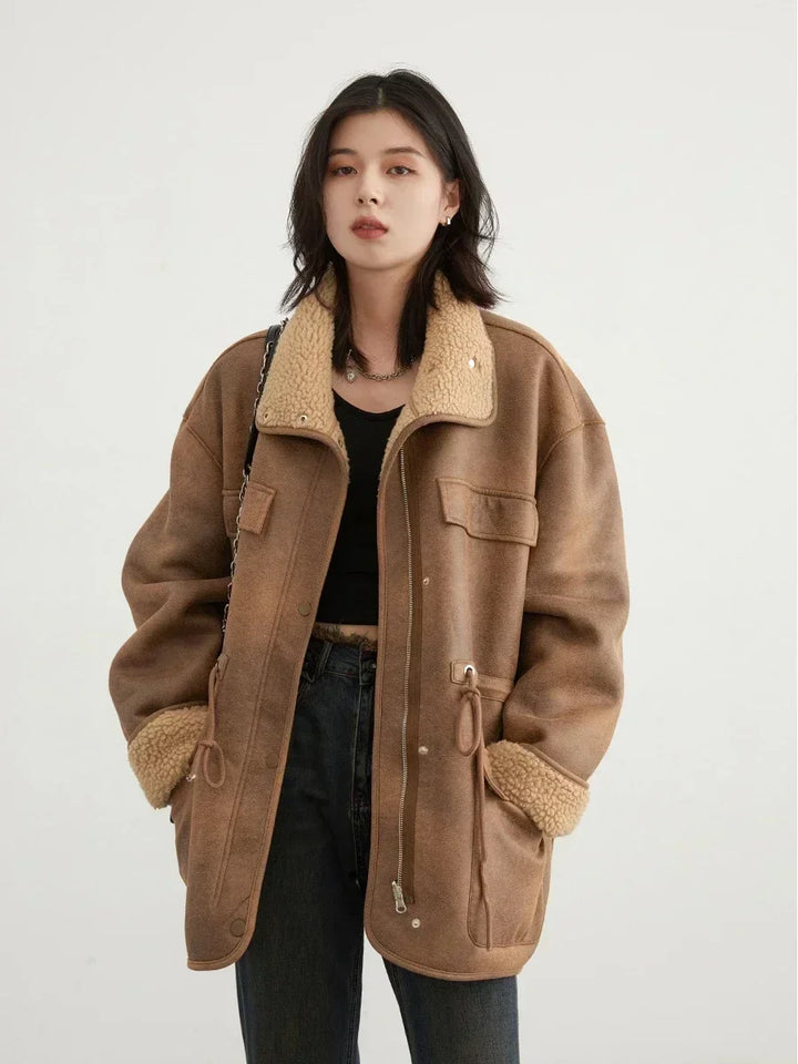 CHIC VEN Women’s Reversible Suede Winter Jacket – Warm Motorcycle Coat