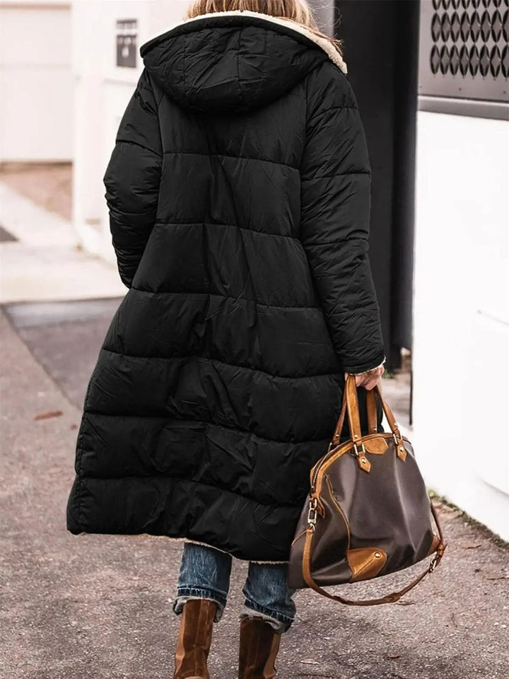 Women’s Reversible Quilted Hooded Winter Jacket – Thick Warm Long Coat