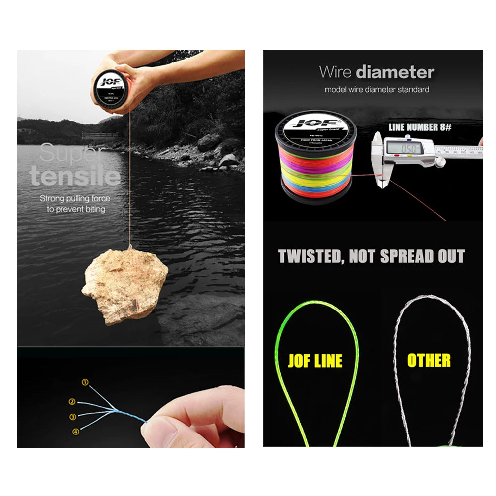 JOF 4 Strand 300M/328Yards 100% PE Braided Fishing Line Multifilament  River Fishing 8LB 10LB 20LB 30LB 35LB 40LB 50LB 60LB 80LB