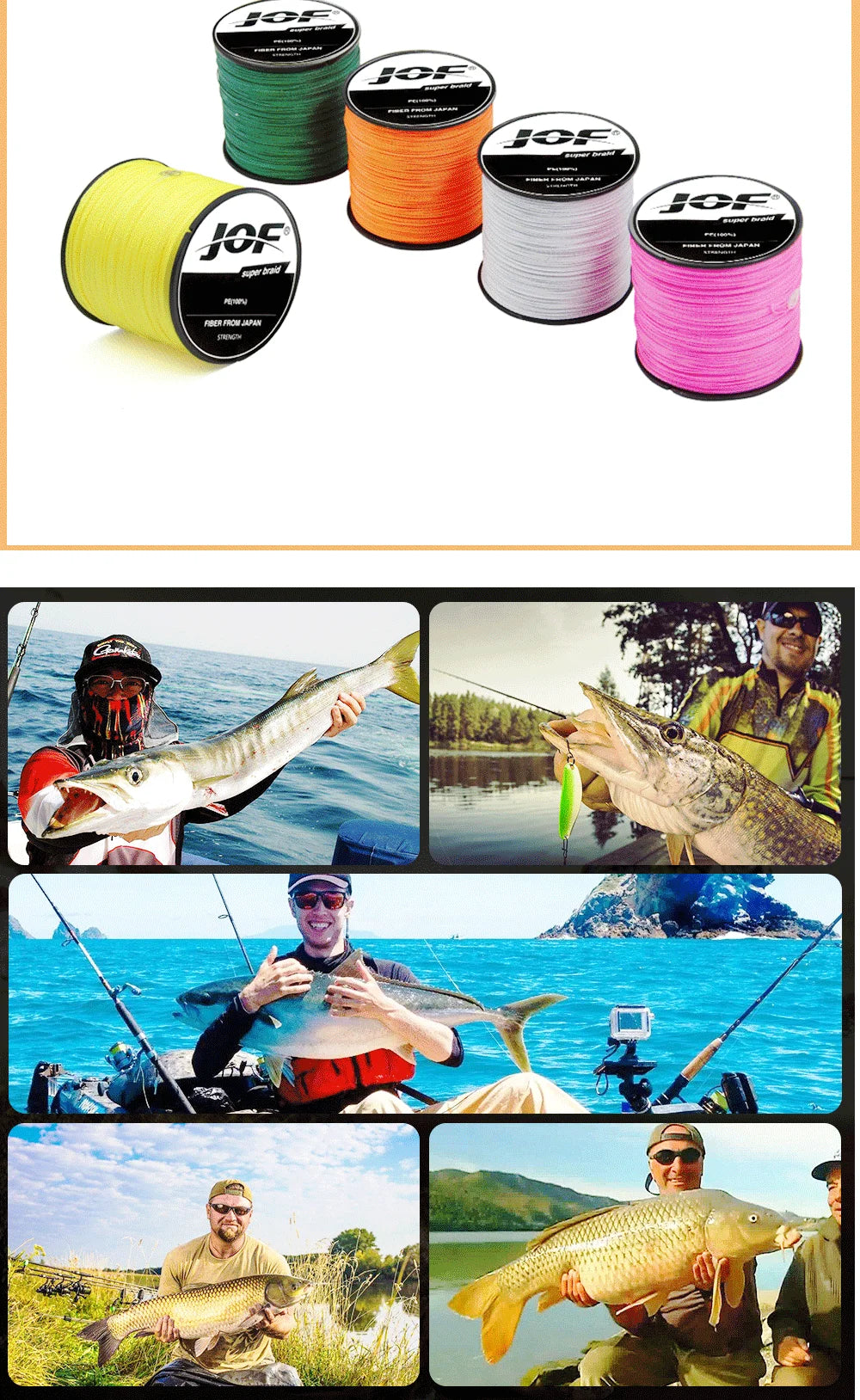 JOF 4 Strand 300M/328Yards 100% PE Braided Fishing Line Multifilament  River Fishing 8LB 10LB 20LB 30LB 35LB 40LB 50LB 60LB 80LB