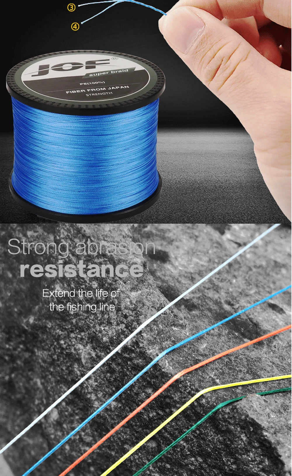 JOF 4 Strand 300M/328Yards 100% PE Braided Fishing Line Multifilament  River Fishing 8LB 10LB 20LB 30LB 35LB 40LB 50LB 60LB 80LB
