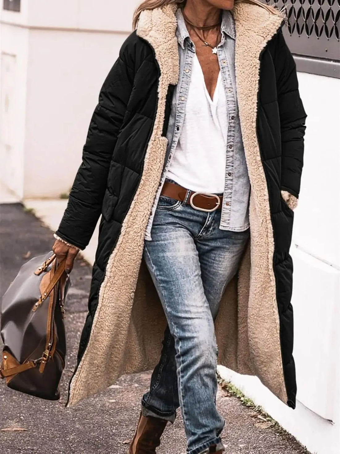 Women’s Reversible Quilted Hooded Winter Jacket – Thick Warm Long Coat