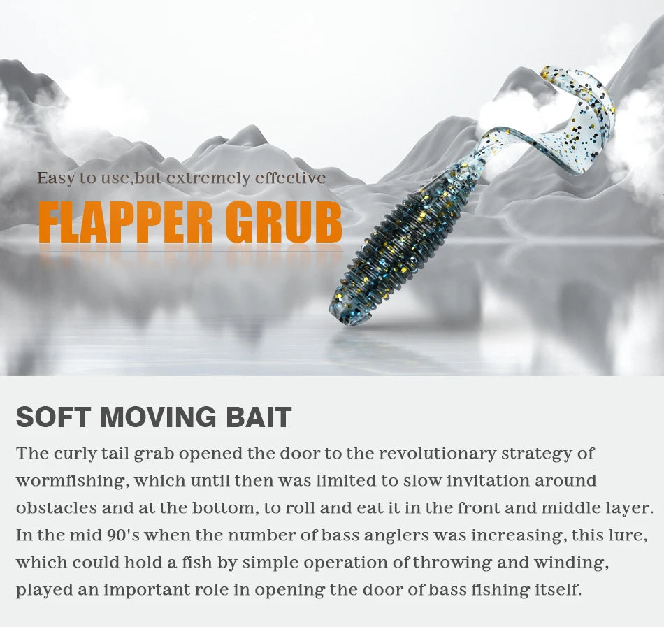 MEREKING Flapper Grub Fishing Lure – 77mm, 6g Soft Silicone Artificial Bait