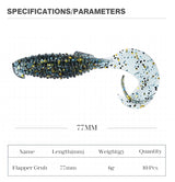 MEREKING Flapper Grub Fishing Lure – 77mm, 6g Soft Silicone Artificial Bait