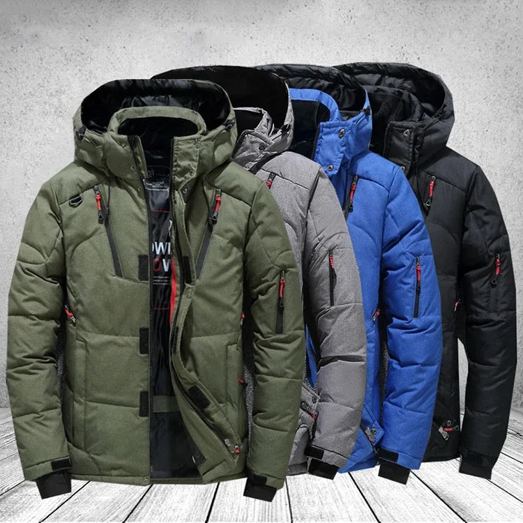 Men’s -20°C White Duck Down Jacket – Thick Warm Hooded Winter Parka