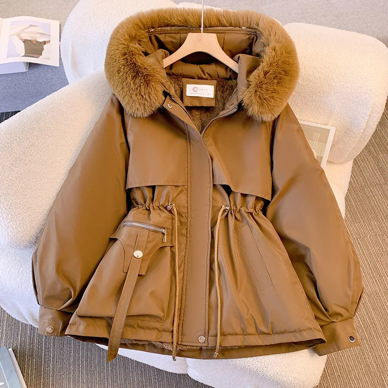 Women’s Fleece-Lined Hooded Down Jacket – Warm Padded Winter Parka