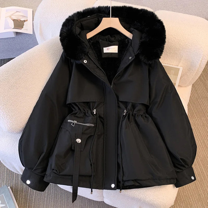 Women’s Fleece-Lined Hooded Down Jacket – Warm Padded Winter Parka