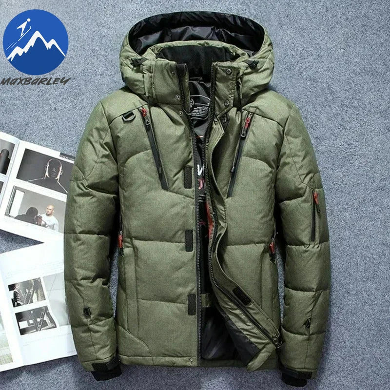 Men’s -20°C White Duck Down Jacket – Thick Warm Hooded Winter Parka