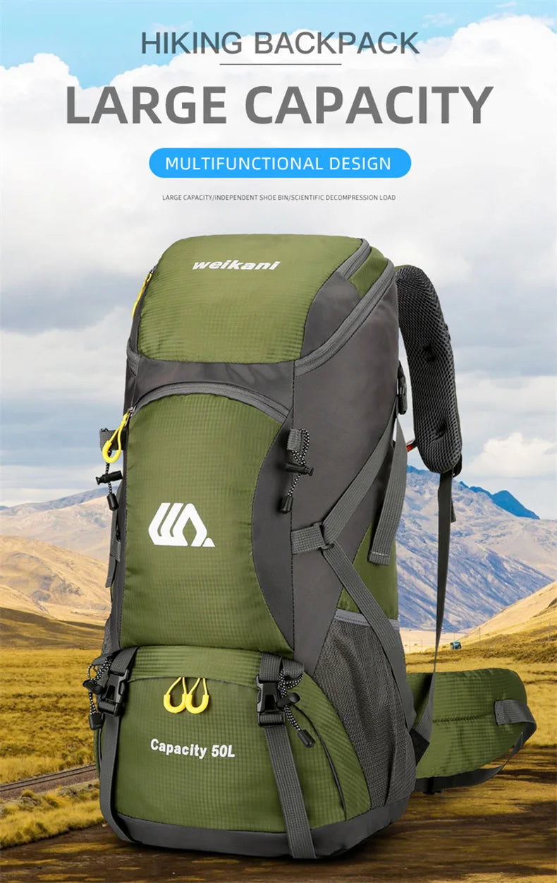 50L Travel Backpack – Waterproof Hiking Rucksack for Men, Large Camping, Climbing & Mountaineering Bag for Outdoor Sports & Travel