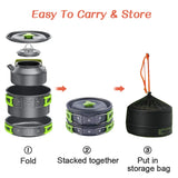 Camping Cookware Set – Non-Stick Pots, Teapot & Tableware for 2-3 People