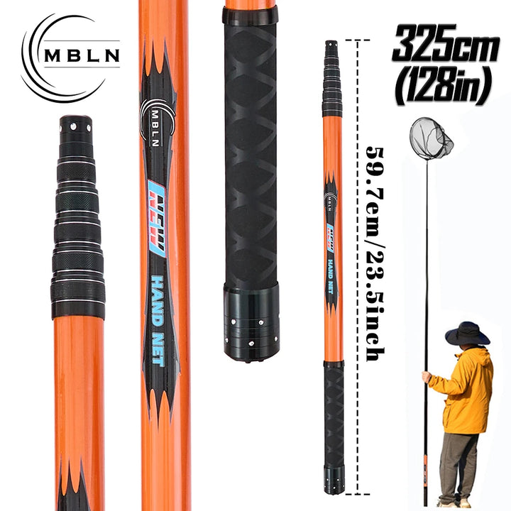 MBLN Ultralight Carbon Fiber Telescopic Fishing Landing Net – 325cm with Alloy Net Head