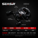 SEASIR Cast X2 Baitcasting Reel – 7.3:1 Gear Ratio, Hybrid Ceramic Bearings, Carbon Fiber Washer, Dual Bearing System & N52 Brake