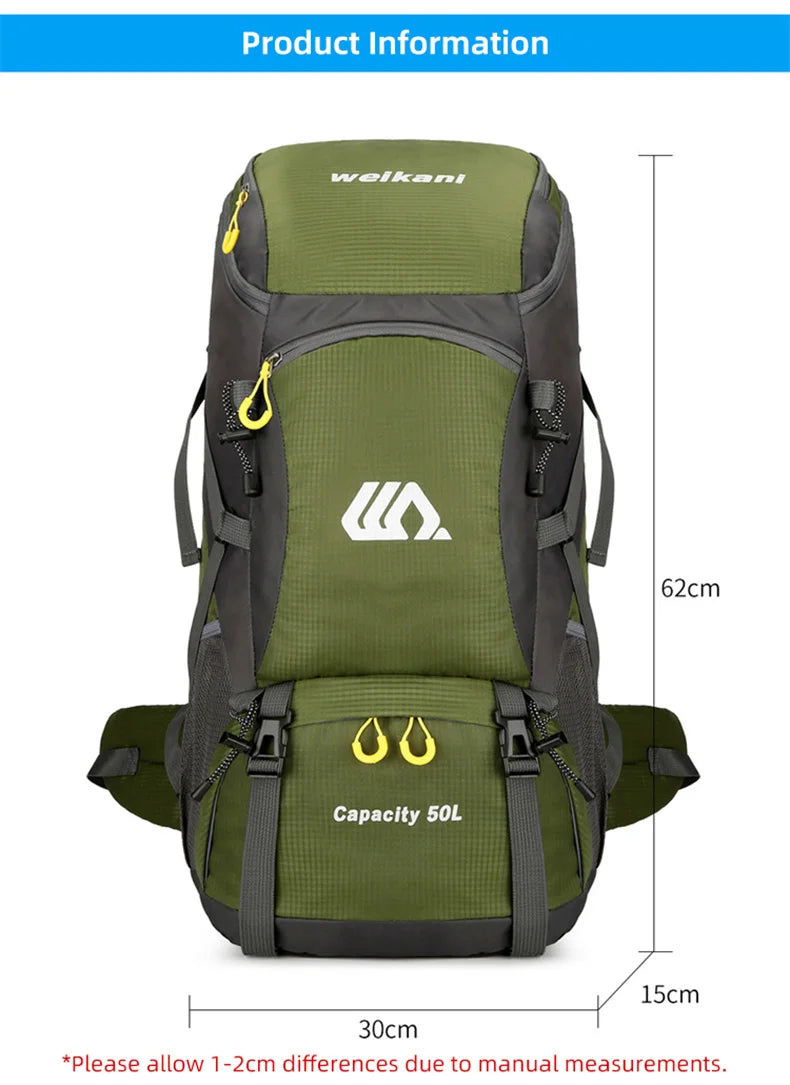50L Travel Backpack – Waterproof Hiking Rucksack for Men, Large Camping, Climbing & Mountaineering Bag for Outdoor Sports & Travel