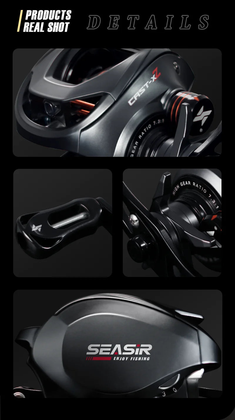 SEASIR Cast X2 Baitcasting Reel – 7.3:1 Gear Ratio, Hybrid Ceramic Bearings, Carbon Fiber Washer, Dual Bearing System & N52 Brake