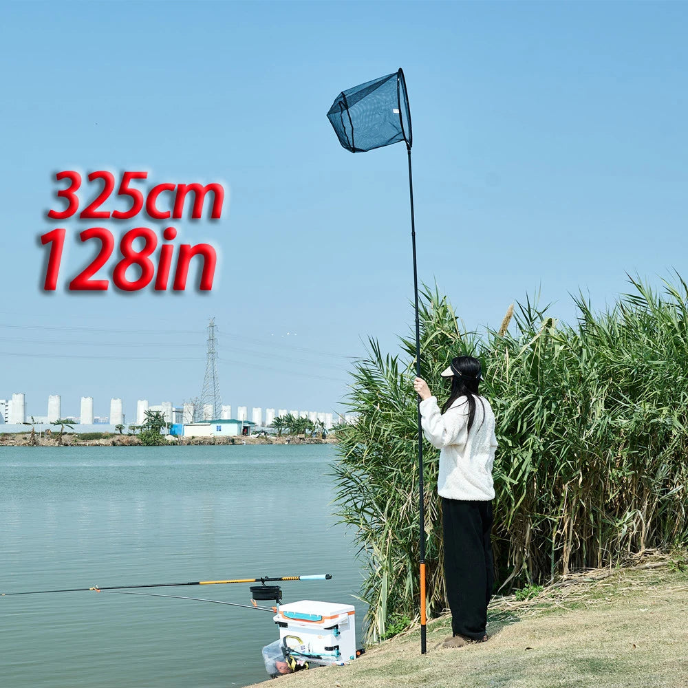 MBLN Ultralight Carbon Fiber Telescopic Fishing Landing Net – 325cm with Alloy Net Head