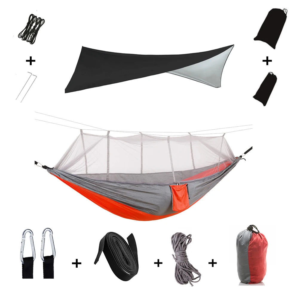 Portable Camping Hammock with Mosquito Net & Rain Shelter