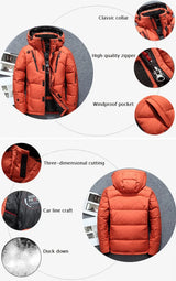 Men’s -20°C White Duck Down Jacket – Thick Warm Hooded Winter Parka