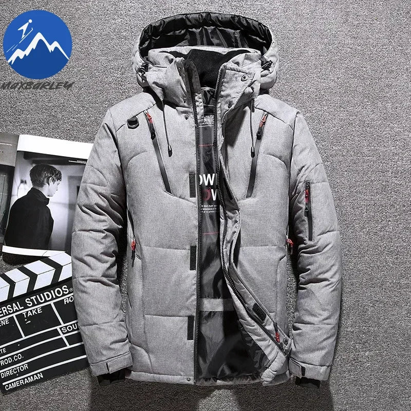 Men’s -20°C White Duck Down Jacket – Thick Warm Hooded Winter Parka