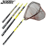 JOSBY Telescoping Foldable Fishing Landing Net – 2.1m/3m/4m Lightweight Carbon Fiber Pole for Carp & Sea Fishing
