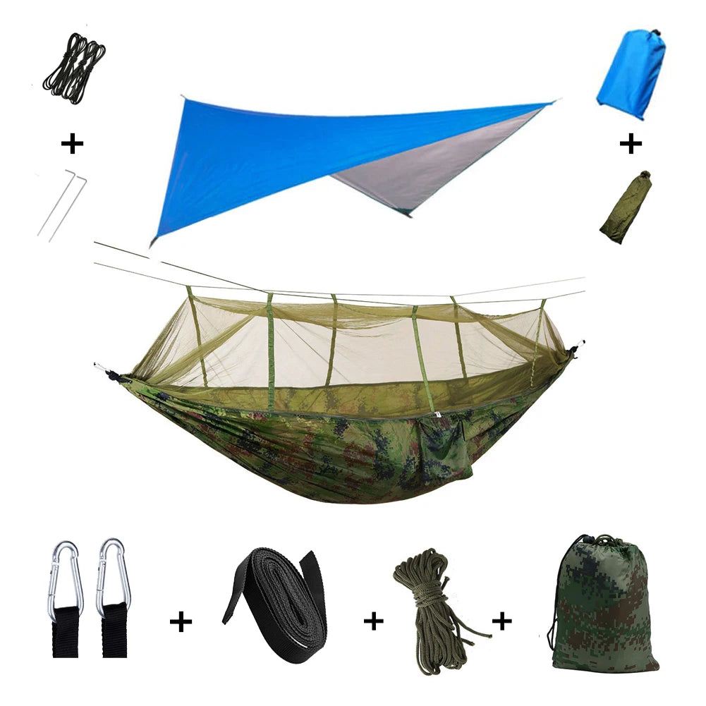 Portable Camping Hammock with Mosquito Net & Rain Shelter