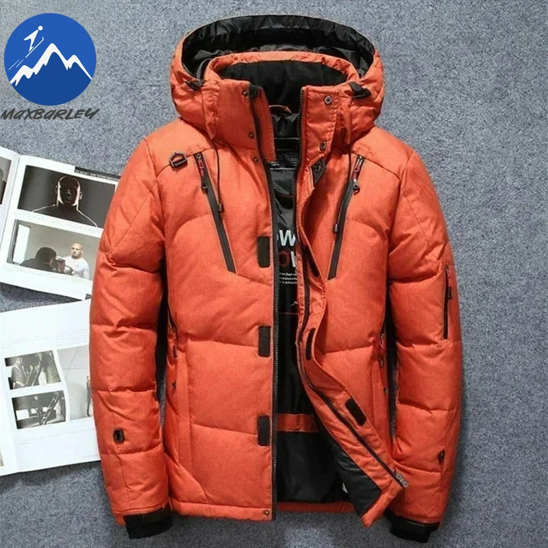 Men’s -20°C White Duck Down Jacket – Thick Warm Hooded Winter Parka