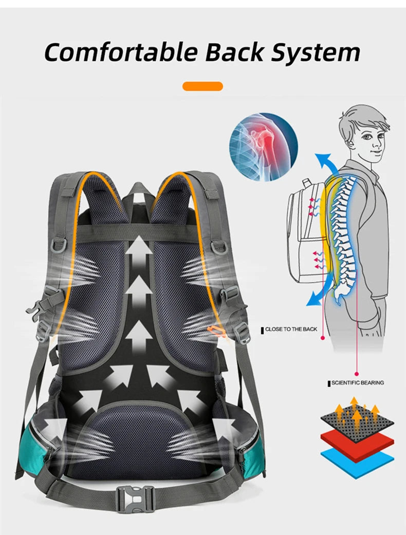 50L Nylon Backpack Camping Bag Outdoor Sport Hiking Trekking Climbing Travel Shoulder Reflective Shoes Luggage Outdoor Men Bag