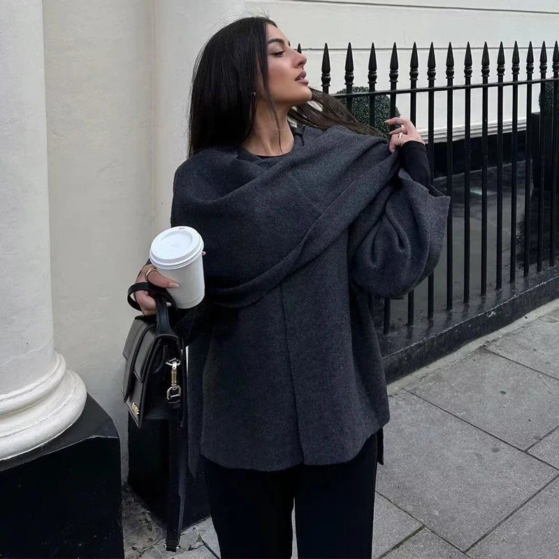 MUJER Women's Plush Padded Winter Coat – Asymmetric Scarf Parka