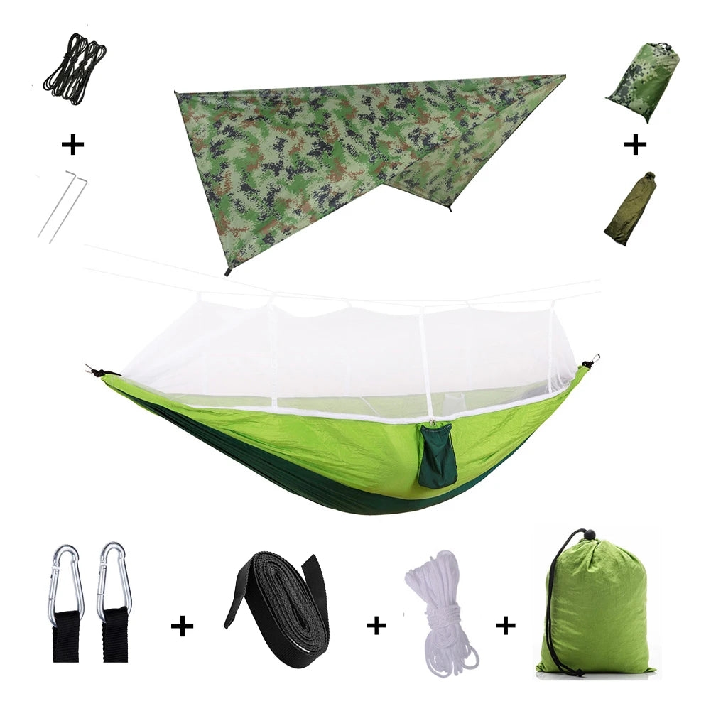 Portable Camping Hammock with Mosquito Net & Rain Shelter