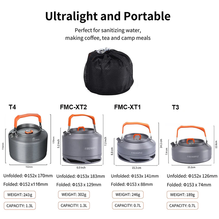 Fire Maple Hiking Teapot – Outdoor Camping Kettle with Heat Exchanger & Filter (0.8L / 1.3L)