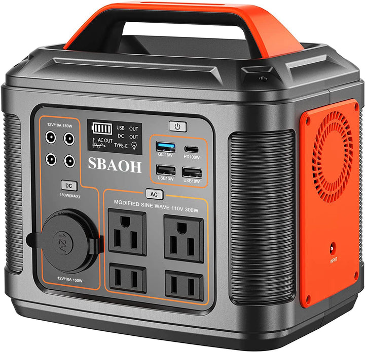 Portable Power Station 300W – Solar Generator with AC/DC & LED Light