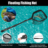 Floating Foldable Fishing Landing Net – Telescopic Pole with Rubber-Coated Mesh for Saltwater & Freshwater