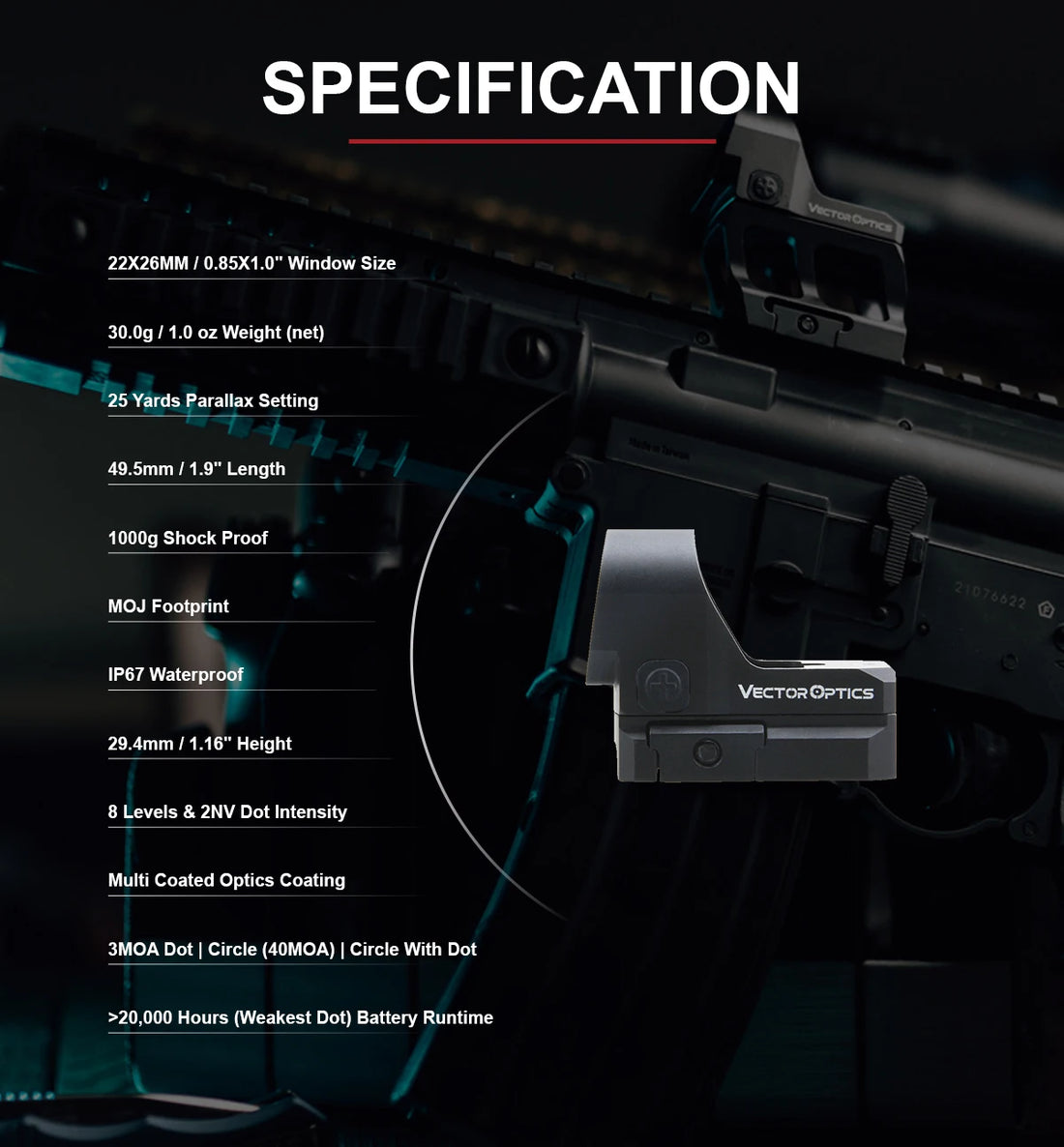 Vector Optics Frenzy-X 1x22x26 MOS Red Dot Scope Hunting Collimator Sight