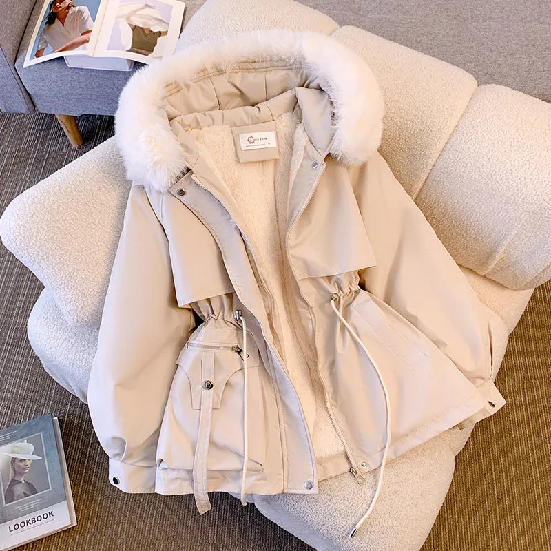Women’s Fleece-Lined Hooded Down Jacket – Warm Padded Winter Parka
