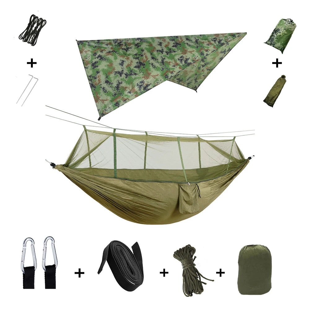 Portable Camping Hammock with Mosquito Net & Rain Shelter