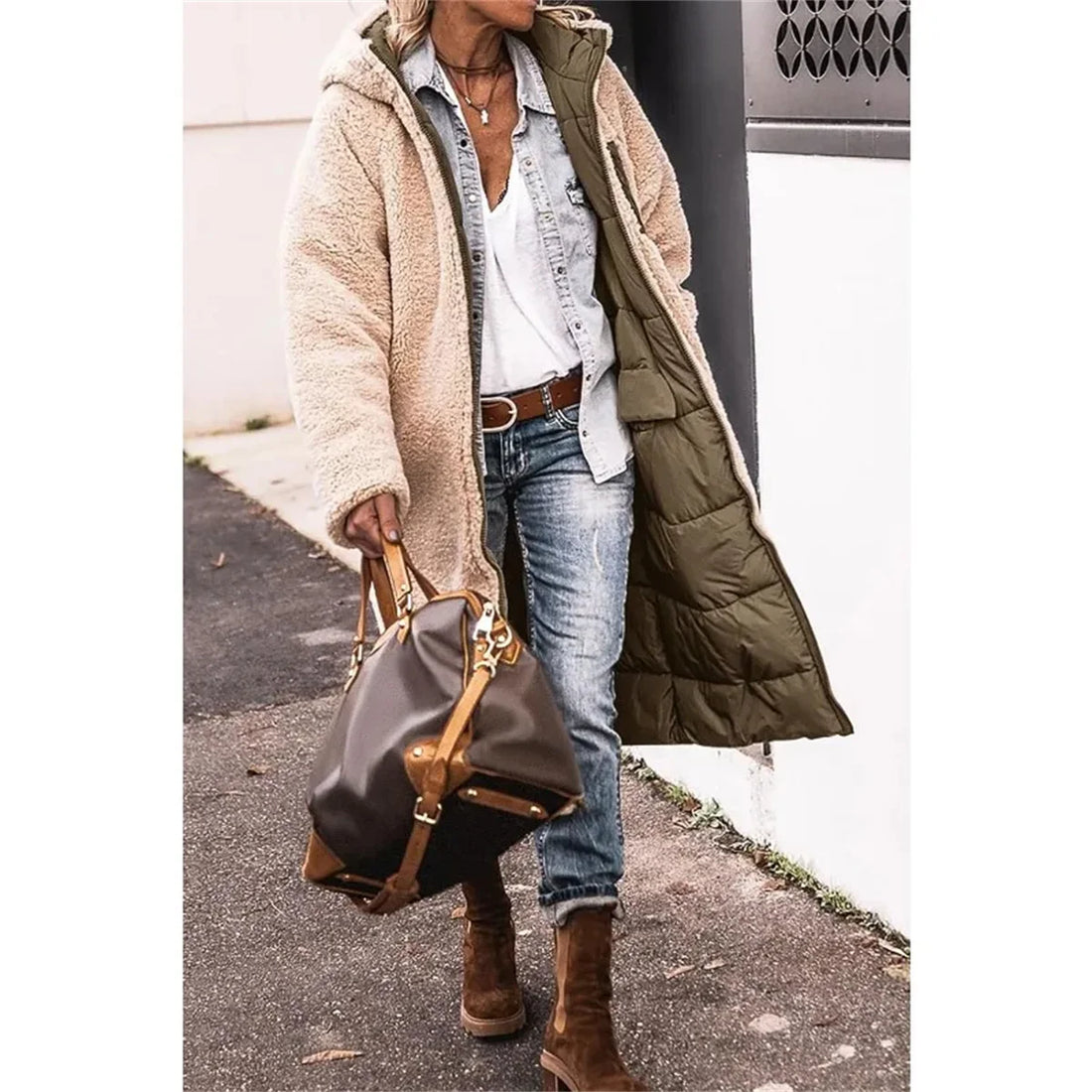 Women’s Reversible Quilted Hooded Winter Jacket – Thick Warm Long Coat