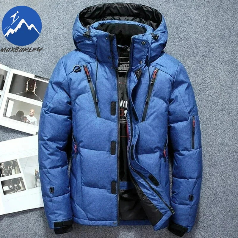Men’s -20°C White Duck Down Jacket – Thick Warm Hooded Winter Parka