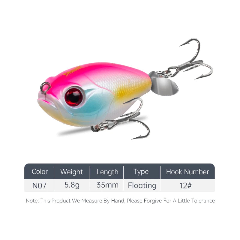 Kingdom GoldPop 35mm 5.4g Topwater Whopper Popper Fishing Lure Pike Fishing Floating Wobbler Artificial Hard Bait with Propeller