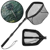 Floating Foldable Fishing Landing Net – Telescopic Pole with Rubber-Coated Mesh for Saltwater & Freshwater