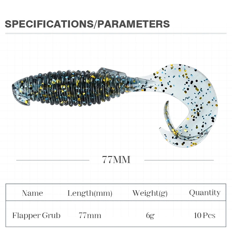 MEREKING Flapper Grub Fishing Lure – 77mm, 6g Soft Silicone Artificial Bait