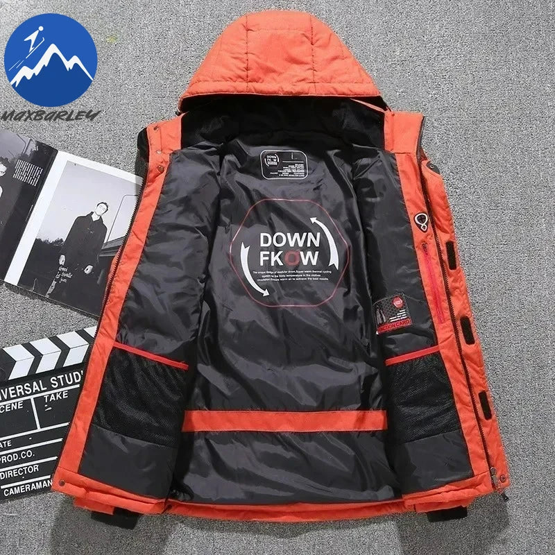Men’s -20°C White Duck Down Jacket – Thick Warm Hooded Winter Parka