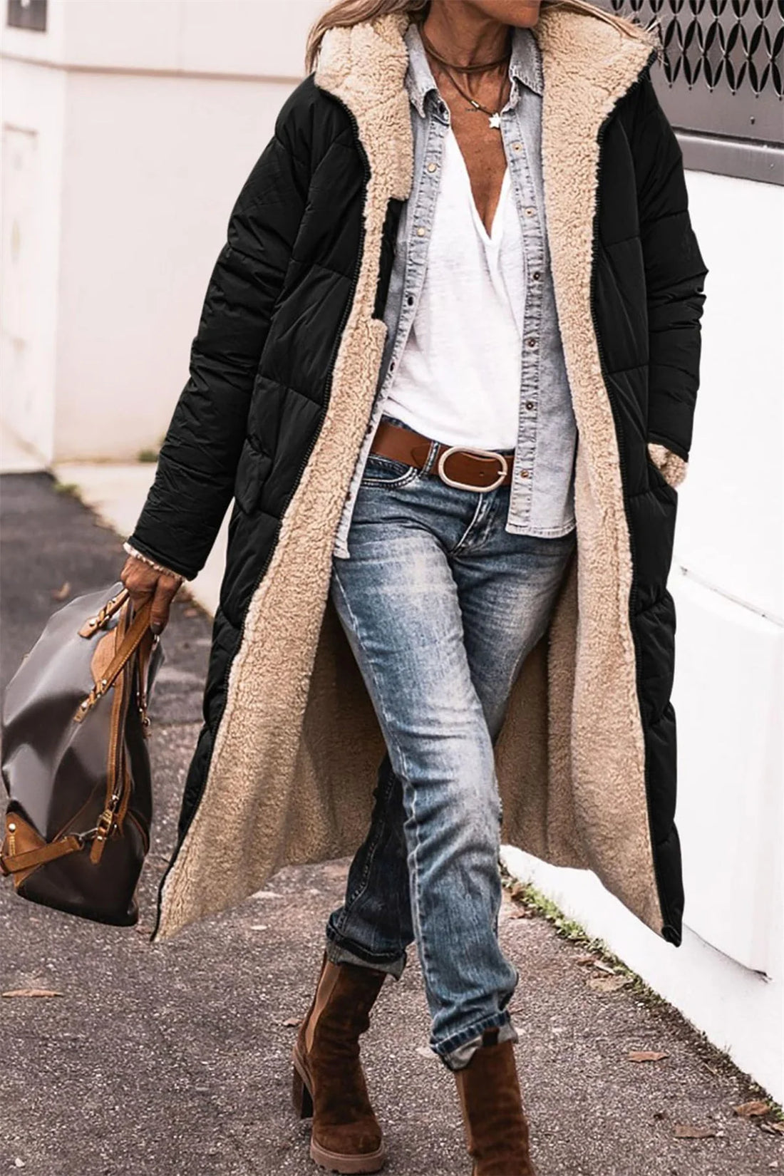 Women’s Reversible Quilted Hooded Winter Jacket – Thick Warm Long Coat