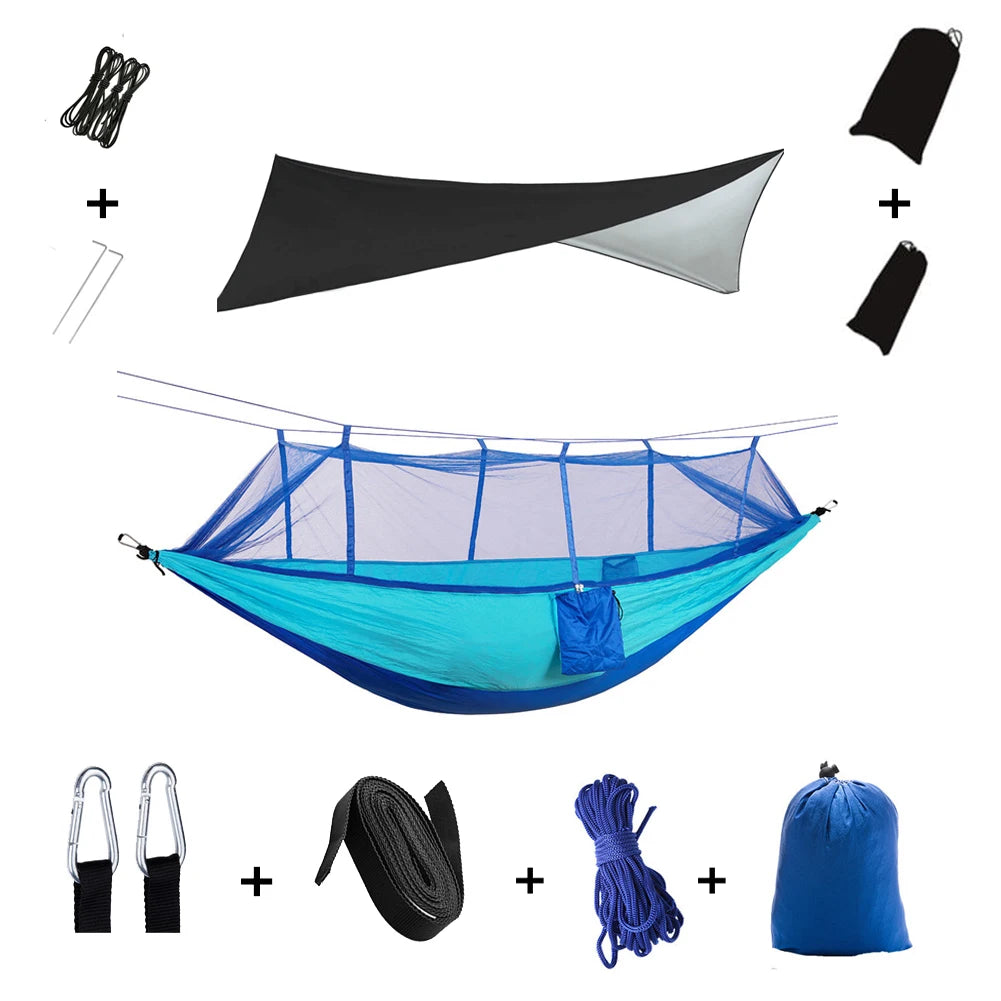 Portable Camping Hammock with Mosquito Net & Rain Shelter