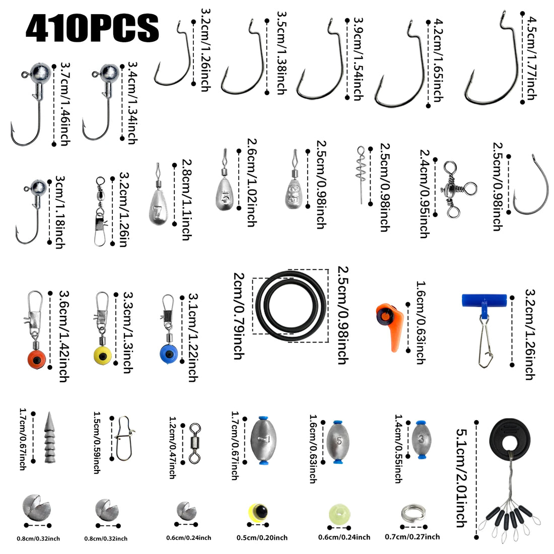 170–410PCS Professional Fishing Kit with Tackle Box – Hooks, Sinkers & Swivels for Bass, Trout & Saltwater Fishing, Rust-Proof Accessories