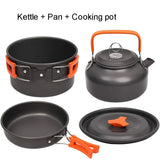 Camping Cookware Set – Non-Stick Pots, Teapot & Tableware for 2-3 People