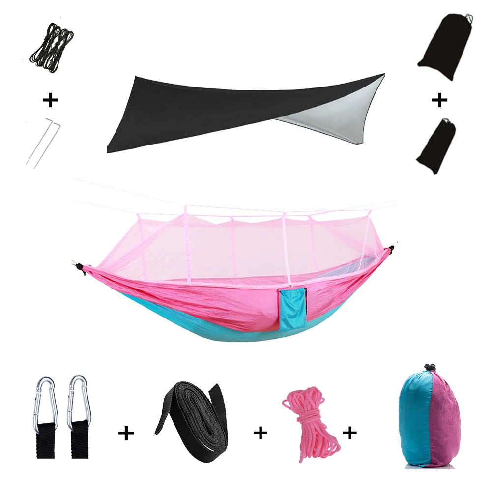 Portable Camping Hammock with Mosquito Net & Rain Shelter