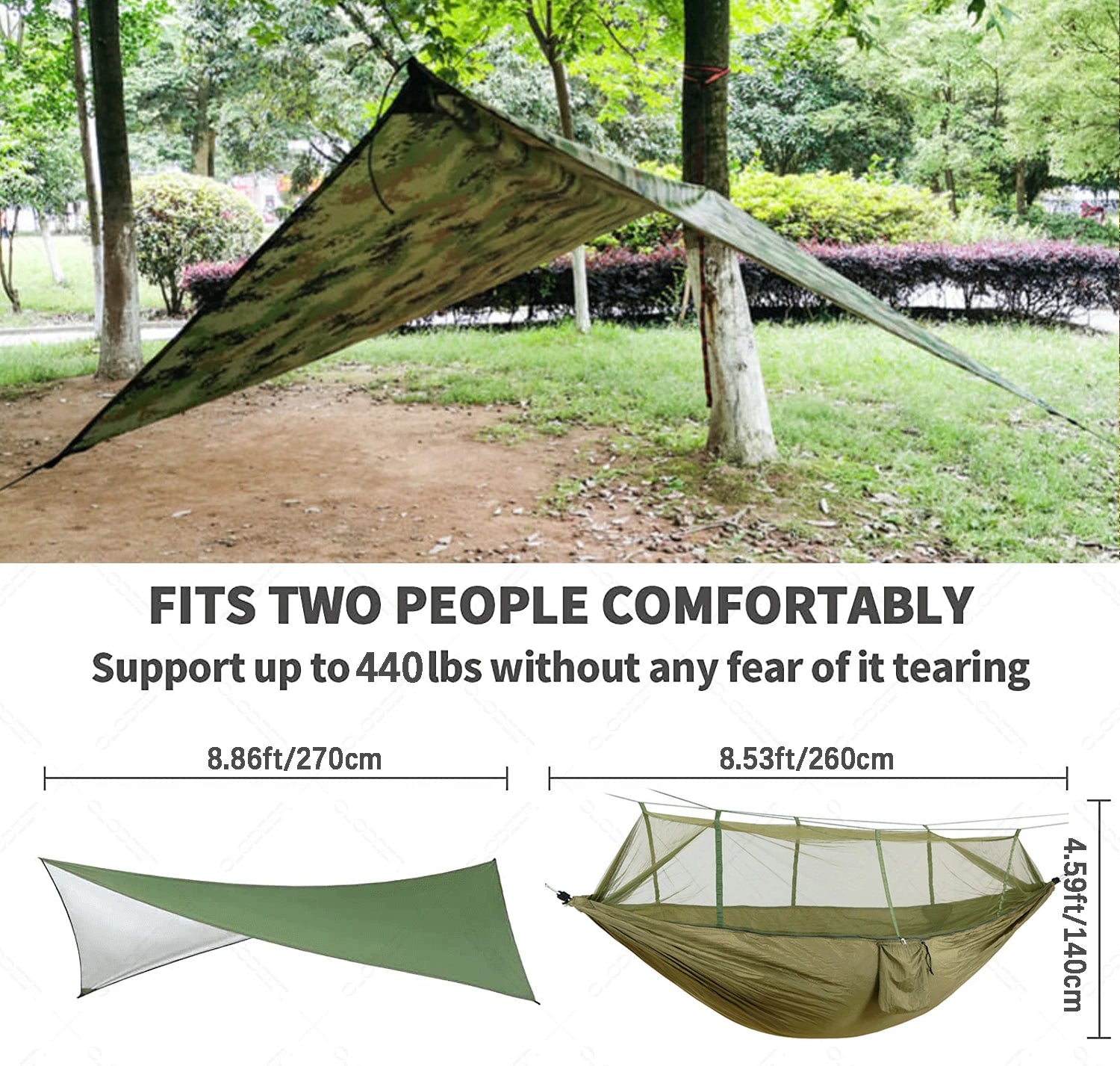 Portable Camping Hammock with Mosquito Net & Rain Shelter
