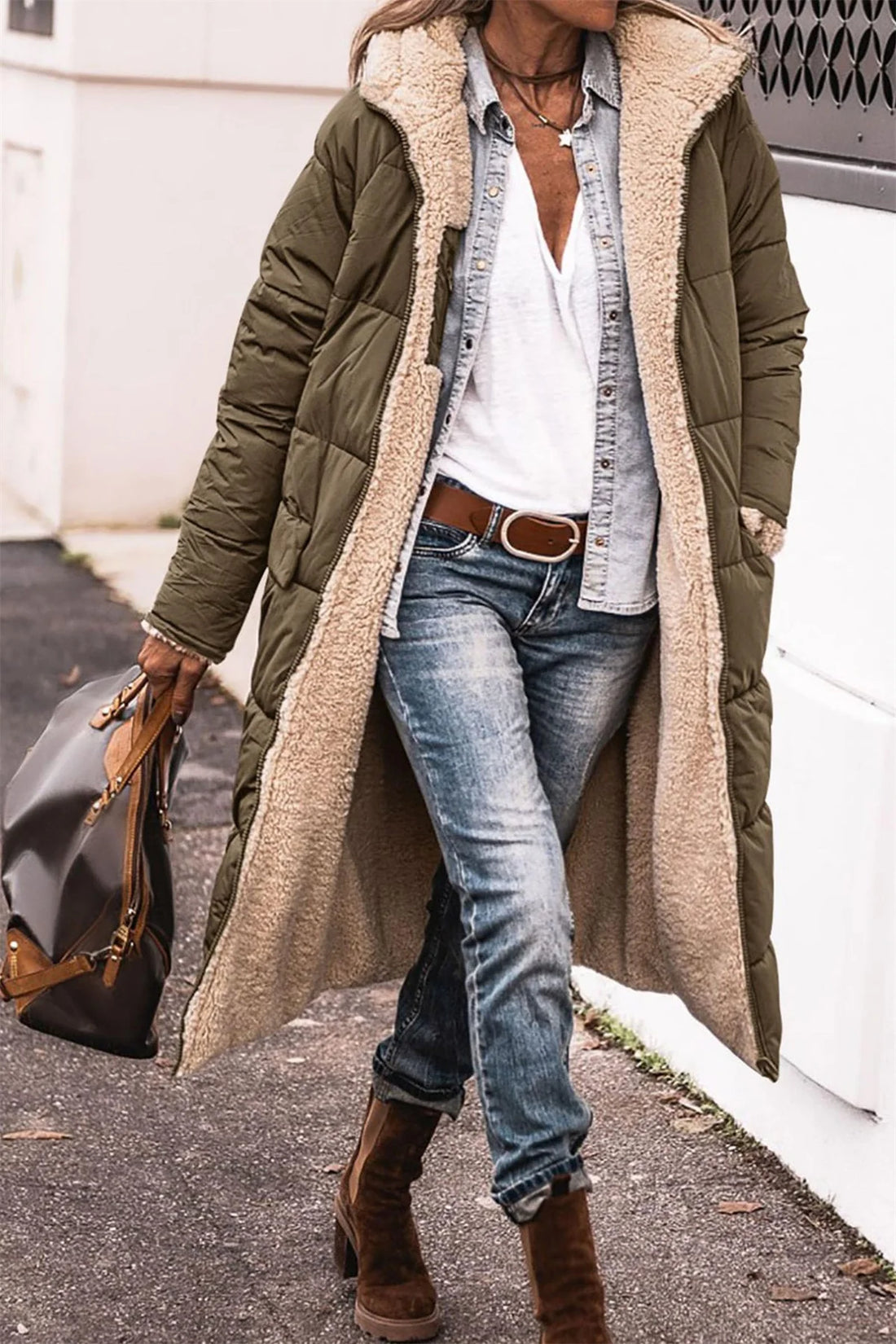 Women’s Reversible Quilted Hooded Winter Jacket – Thick Warm Long Coat