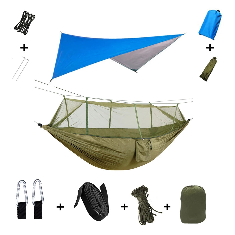 Portable Camping Hammock with Mosquito Net & Rain Shelter