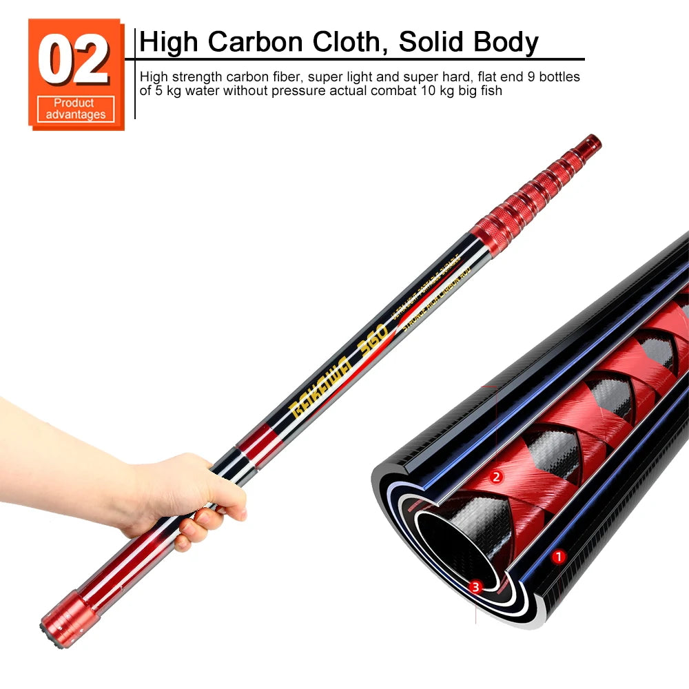 JOSBY Telescoping Foldable Fishing Landing Net – 2.1m/3m/4m Lightweight Carbon Fiber Pole for Carp & Sea Fishing